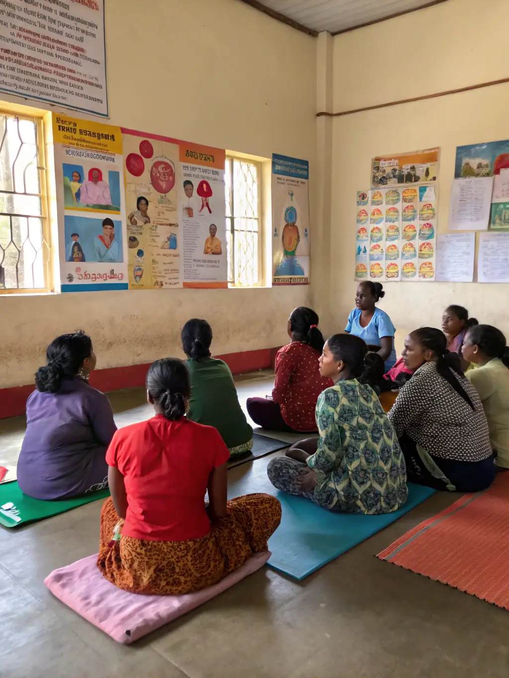 A group of women participating in a health education workshop, learning about disease prevention and healthy living practices, supported by Project Humanity.