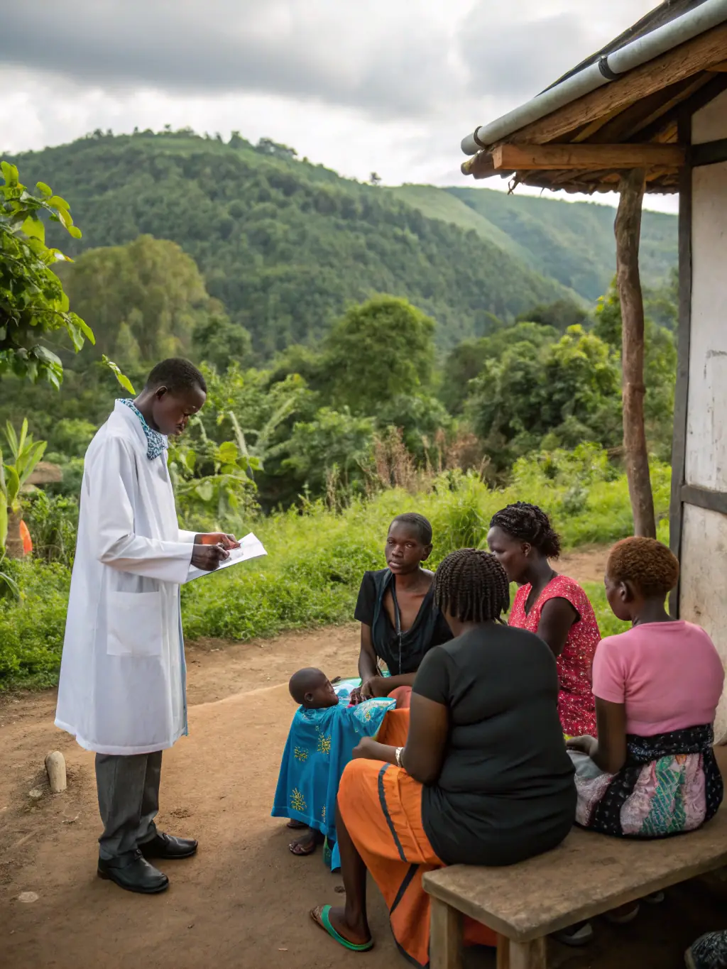 A photo of healthcare professionals providing medical assistance to a community in need, representing the health program's commitment to well-being.